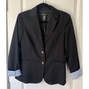 New York & Company Nautical Black Blazer Blue Pinstripe Cuffs Women’s Size 10